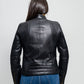 Alessandra women's lambskin moto jacket by Whet Blu NYC, back view with tailored leather design