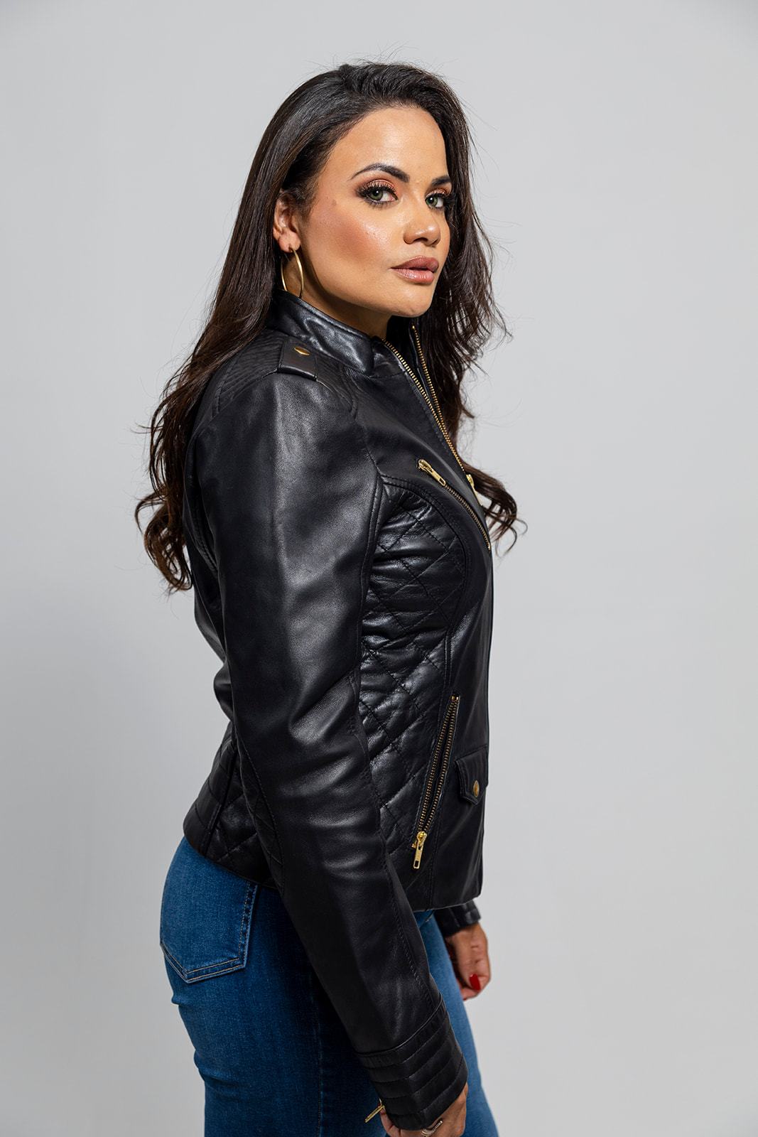 Whet Blu NYC Alessandra women's lambskin moto leather jacket, side view