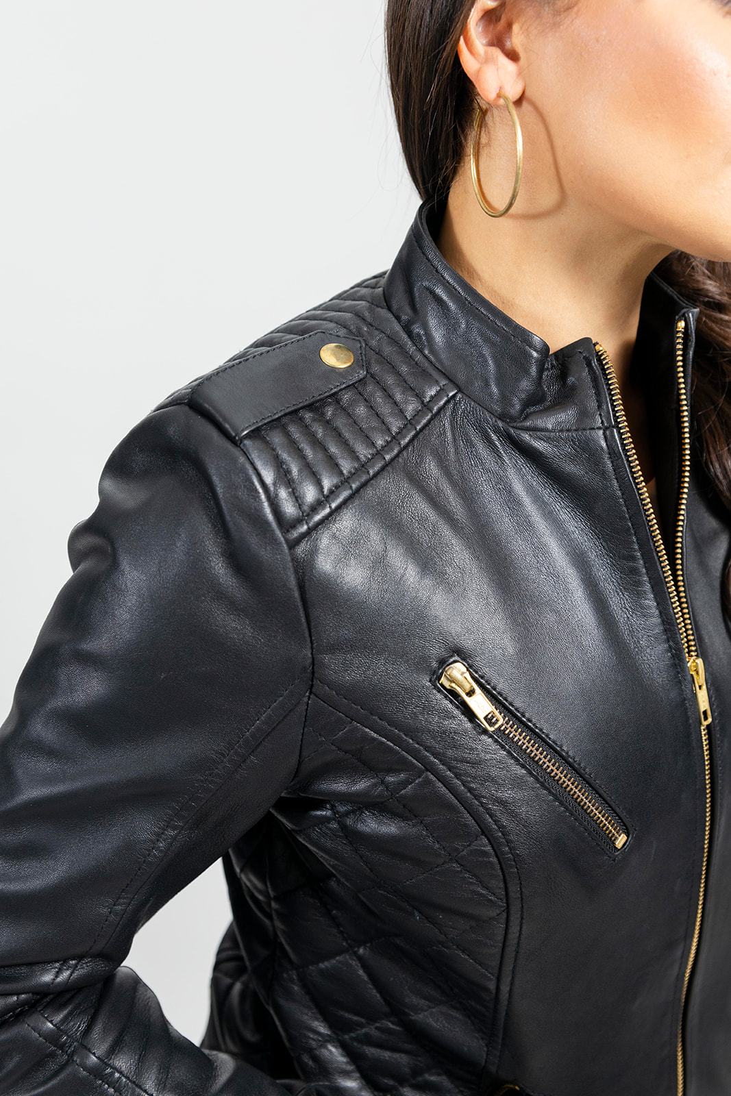 Whet Blu NYC Alessandra women's lambskin moto leather jacket, upper view