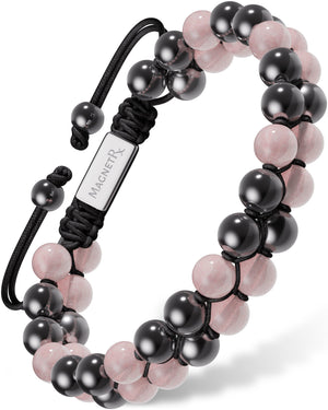 Magnetic Hematite & Rose Quartz Beaded Bracelet for Women