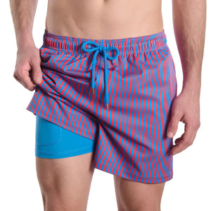 Capelle Miami Marina Pinstripe Blaze and Tide Hybrid swim trunks with compression lining, featuring stylish print design.