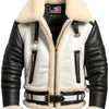 Men’s Aviator B3 Bomber Leather Jacket – Black &amp; White - Black