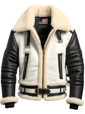 Men’s Aviator B3 Bomber Leather Jacket – Black &amp; White