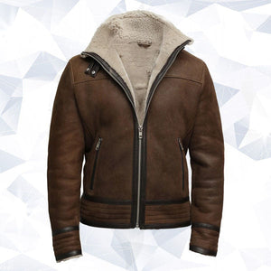 Men’s Brown Genuine Shearling Sheepskin Leather Jacket Vintage