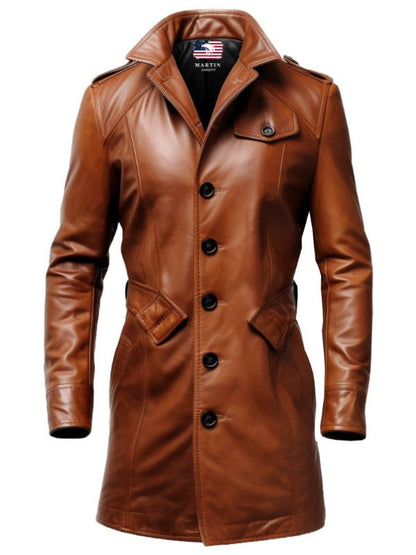 Men’s Vintage Tan Brown Leather Coat – Leather Long Coat