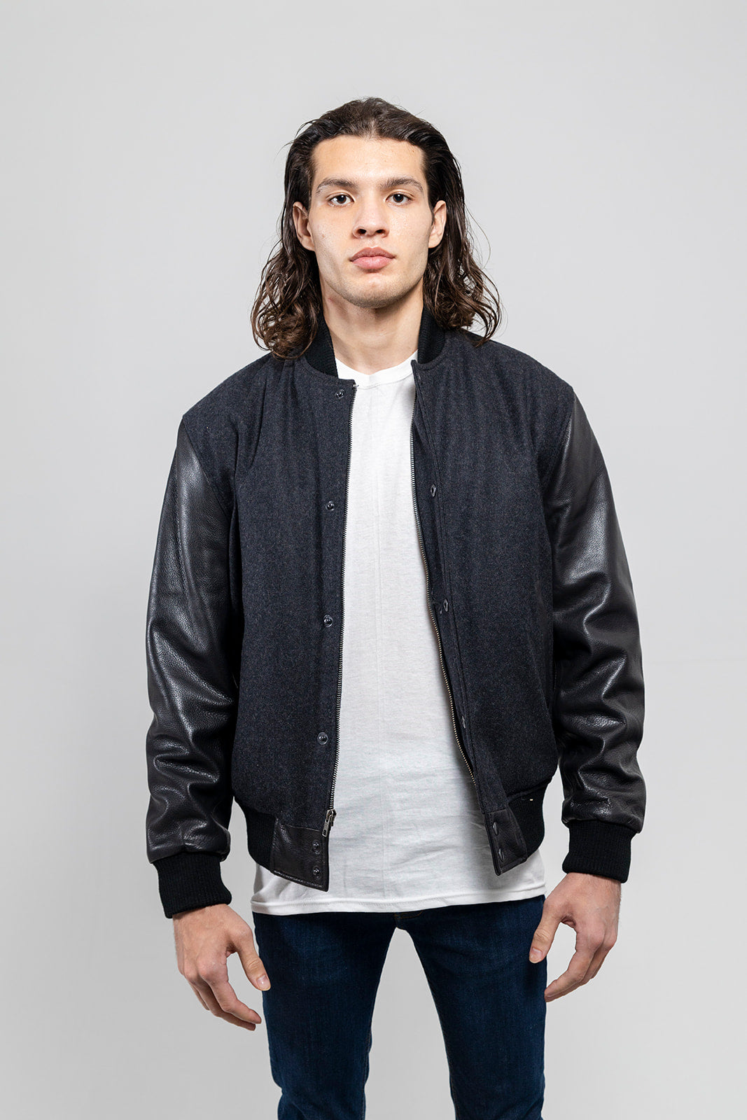 Whet Blu NYC men's varsity bomber jacket, front view