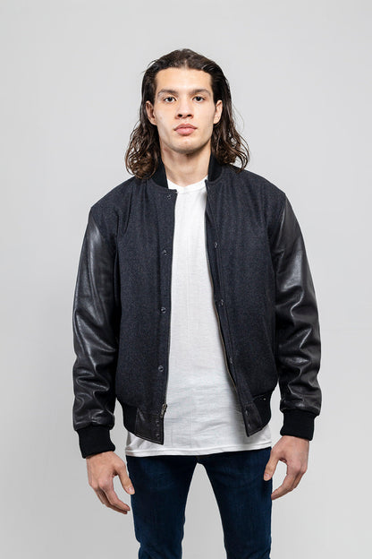 Whet Blu NYC men's varsity bomber jacket, front view