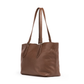 Deux Mains Middle Size Leather Tote in brown, close-up view