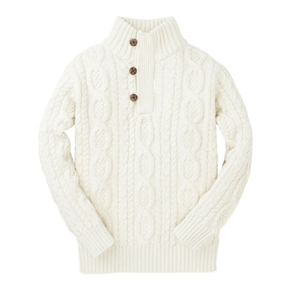 Mock Neck Organic Cable Sweater with Buttons - Baby