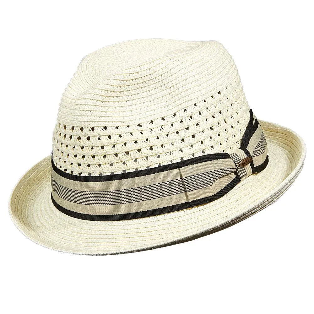 Scala Truman straw fedora hat in ivory, three-quarter view by HatCountry