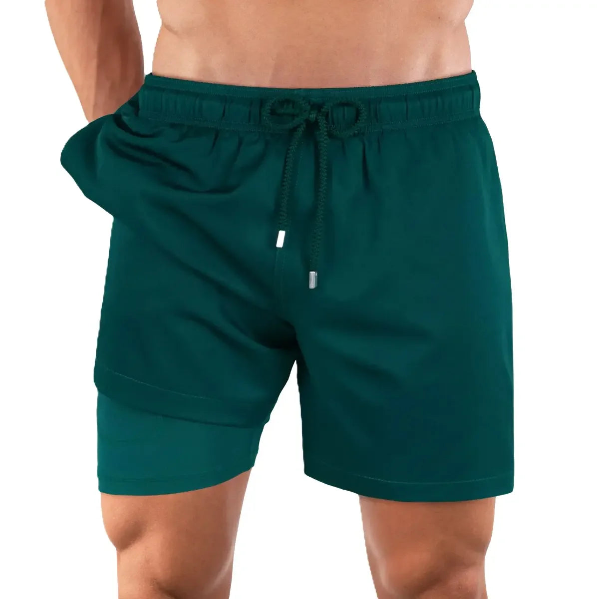 Night green Capelle Miami hybrid swim trunks with compression lining, solid design, suitable for resort and poolside wear.