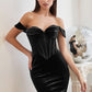 Off The Shoulder Velvet Cocktail Dress - Farnelli