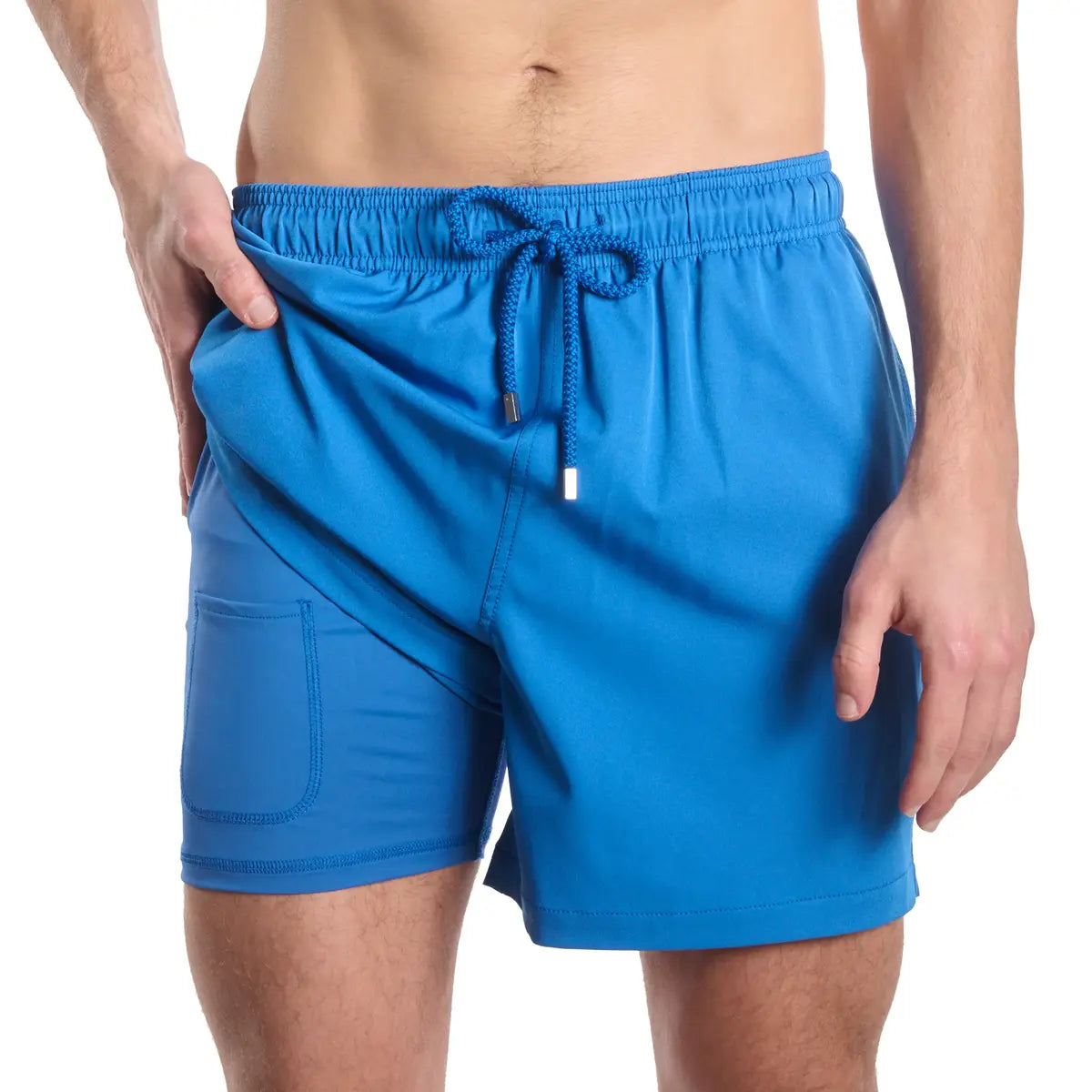 Ocean blue Capelle Miami hybrid swim trunks with compression lining, perfect for swimming and resort wear.
