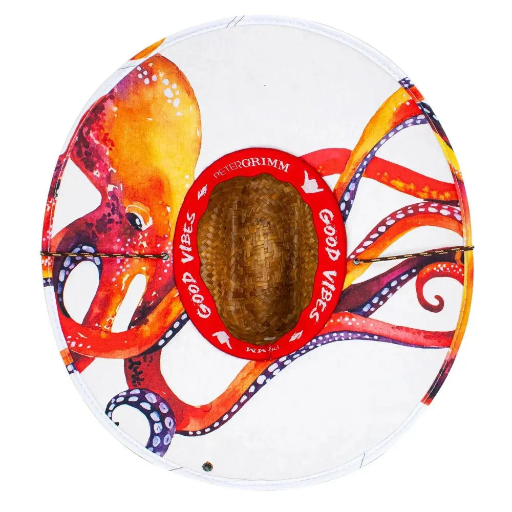 Peter Grimm Octopus straw lifeguard hat with octopus design and wide brim