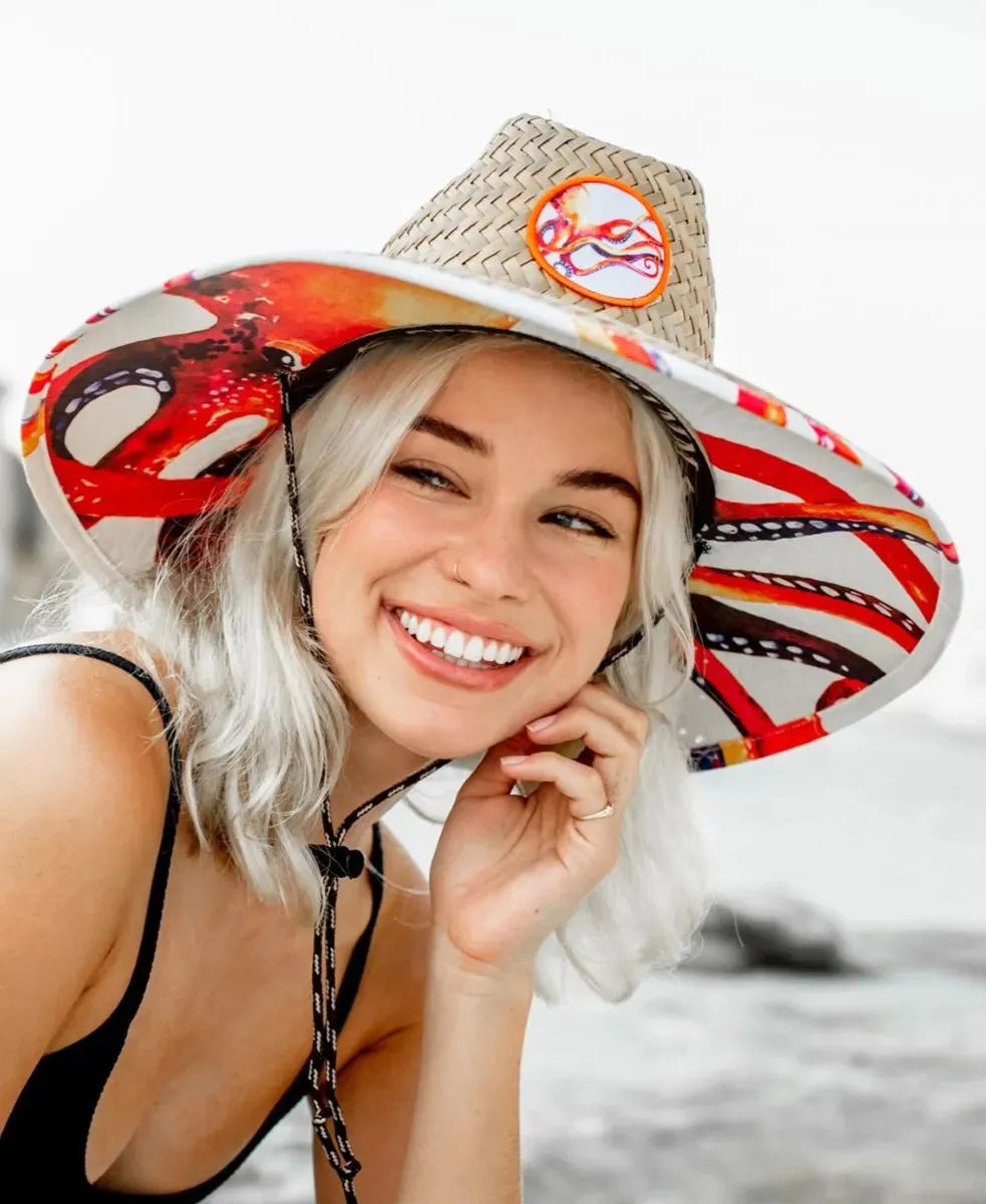 Peter Grimm Octopus straw lifeguard hat by HatCountry with a wide brim and casual woven design