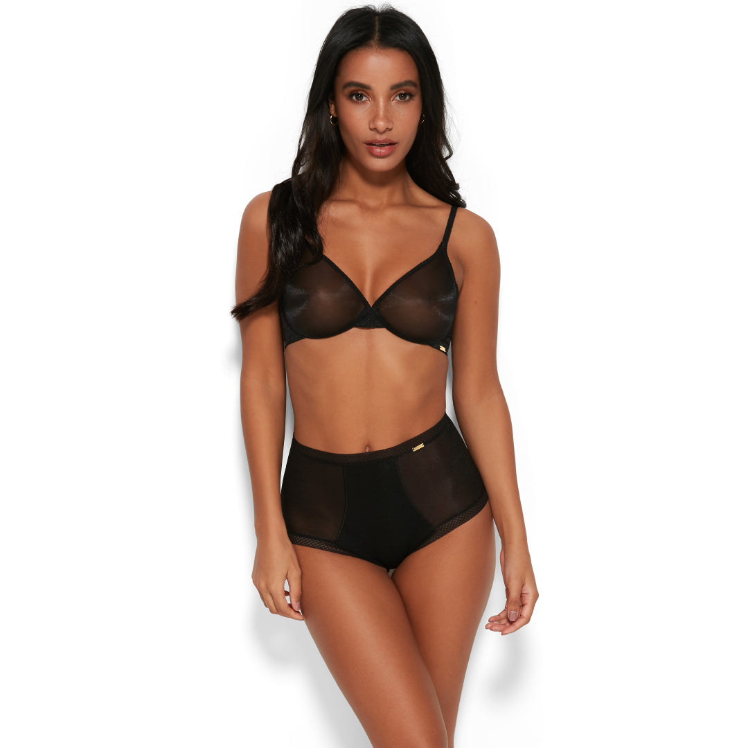Sheer High Waist Short Panty Glossies Black-2