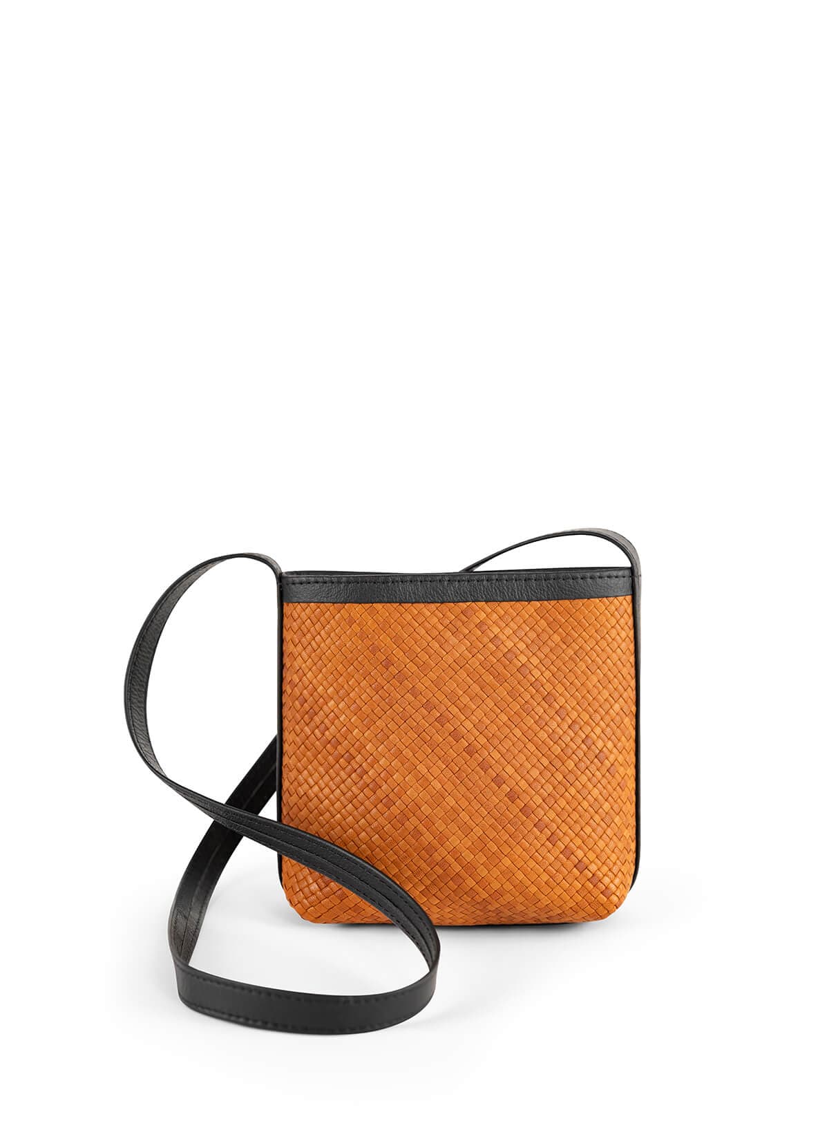 Deux Mains Panye crossbody bag in cognac leather, front view