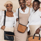 Deux Mains Panye crossbody bag in leather, modeled and shown from multiple angles