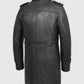 Whet Blu NYC Parker men's leather overcoat, back view showing sleek leather jacket design