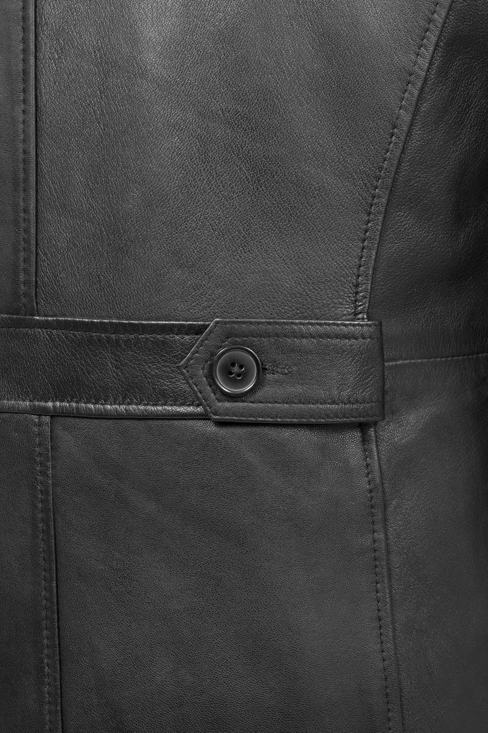 Whet Blu NYC Parker men's leather overcoat with buttoned belt detail front view