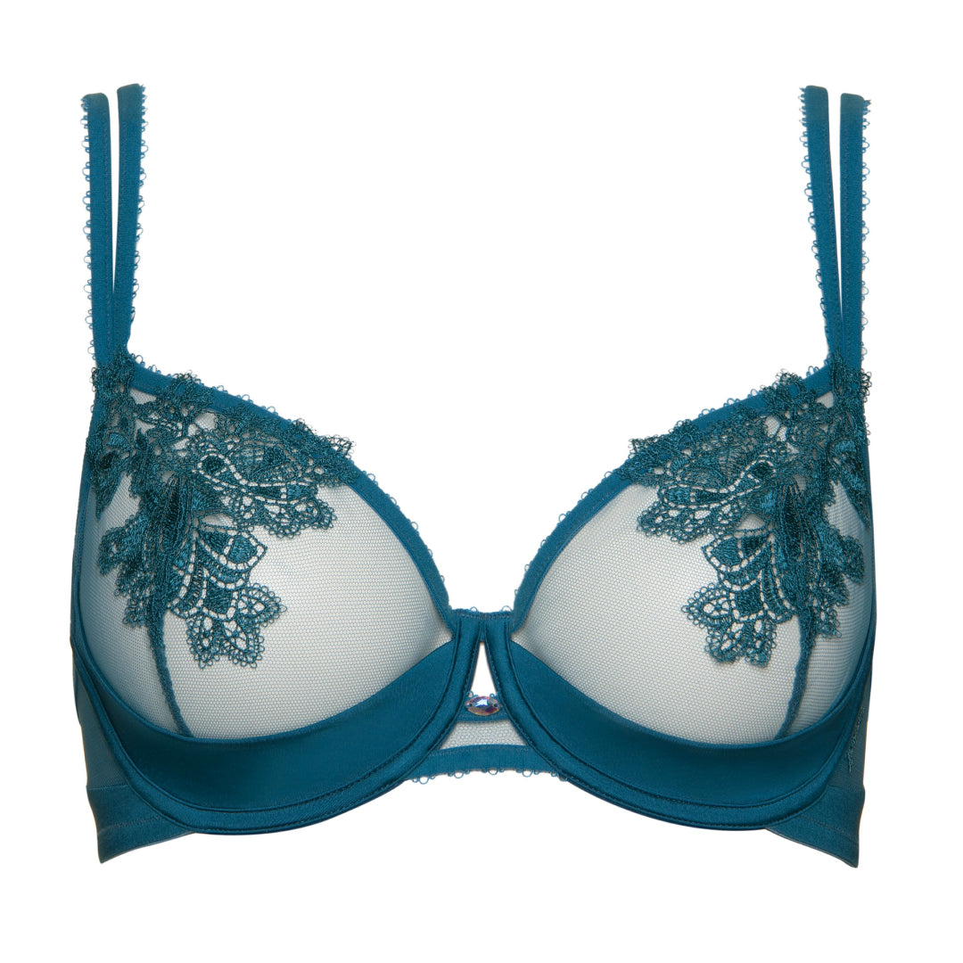Lisca Peony Dark Turquoise Sheer Mesh Demi Bra-2