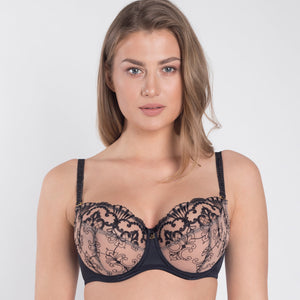 Sheer Mesh Embroidered Full Figure Bra Perla Black-0