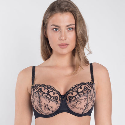 Sheer Mesh Embroidered Full Figure Bra Perla Black-0