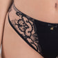 Samanta Perla Black Sheer Mesh Tulle Embroidered Tanga Panty