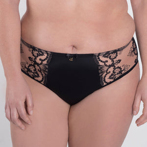 Samanta Perla Black Sheer Mesh Tulle Embroidered Brief Panty-0