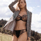 Samanta Perla Black Sheer Mesh Tulle Embroidered Tanga Panty