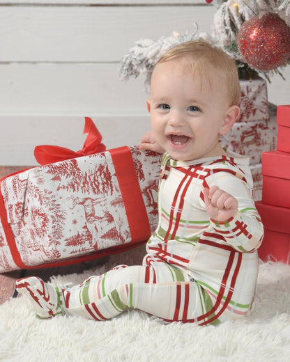 Plaid Christmas Bamboo Baby Pajamas – Zipper Footie