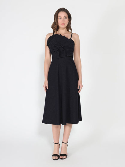 Gracia Fashion Women's Pleated Detail Strap A-Line Dress