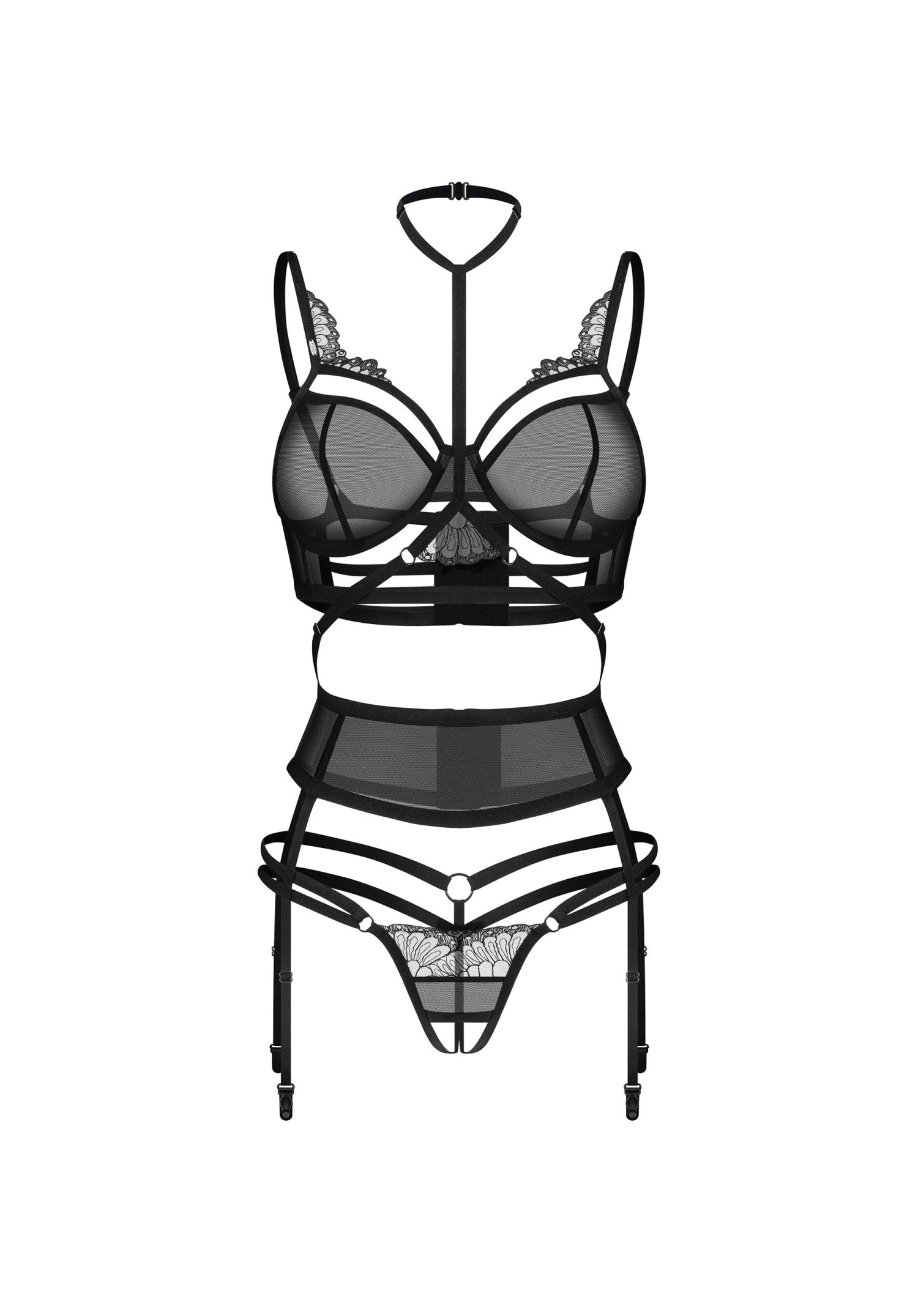 Obsessive Premisis Black 3-Piece Crotchless Lingerie Set-1