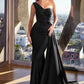 Ladivine PT004 Long Chic One Shoulder Stretch Satin Side Sash Gown