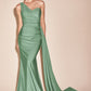 Ladivine PT004C Long Chic One Shoulder Stretch Satin Side Sash Gown
