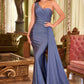 Ladivine PT004 Long Chic One Shoulder Stretch Satin Side Sash Gown