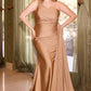 Ladivine PT004C Long Chic One Shoulder Stretch Satin Side Sash Gown
