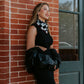 Black & White Checkered Chiffon Scarf | 20" Square Scarf