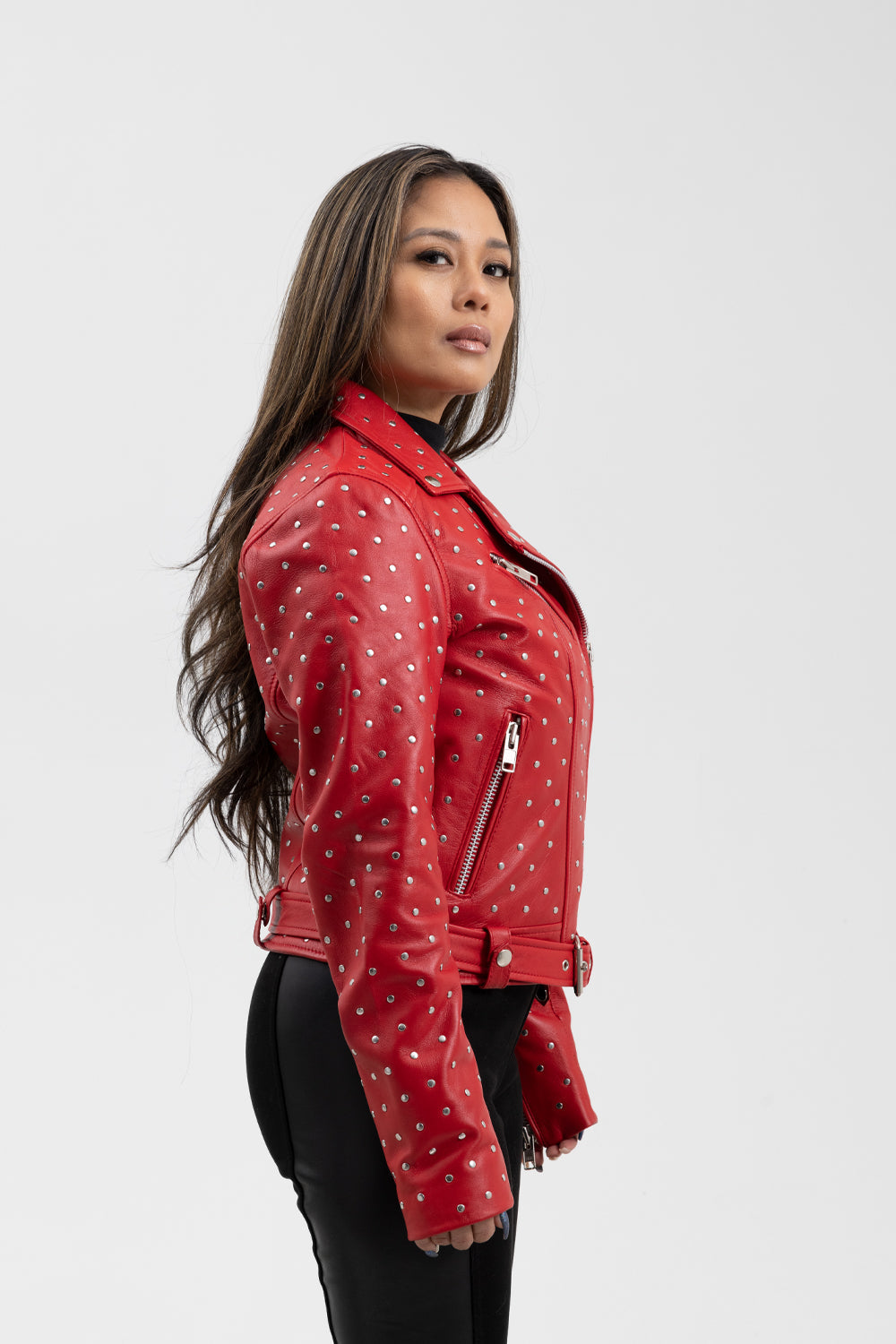 Whet Blu NYC Claudia women's red fashion leather jacket front view