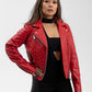 Whet Blu NYC Claudia women's red fashion leather jacket with zip front and fitted silhouette