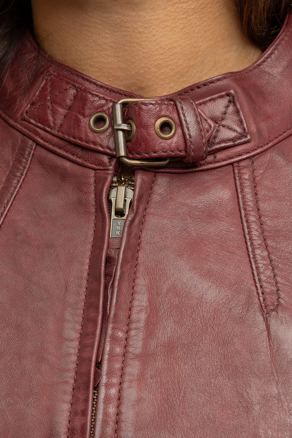 Whet Blu NYC Rexie women's lambskin leather jacket with front buckle closure