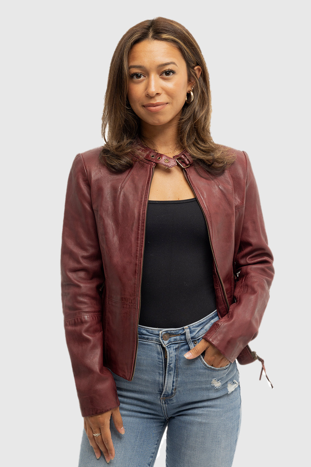 Whet Blu NYC Rexie women's lambskin leather jacket, front view