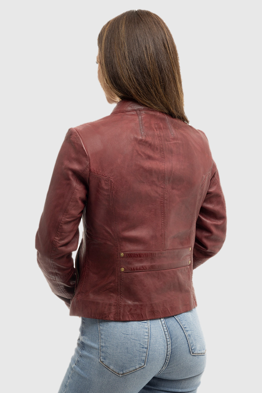 Whet Blu NYC Rexie women's lambskin leather jacket, full back view