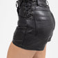 Whet Blu NYC Rosa leather shorts close-up view with smooth leather texture and tailored fit