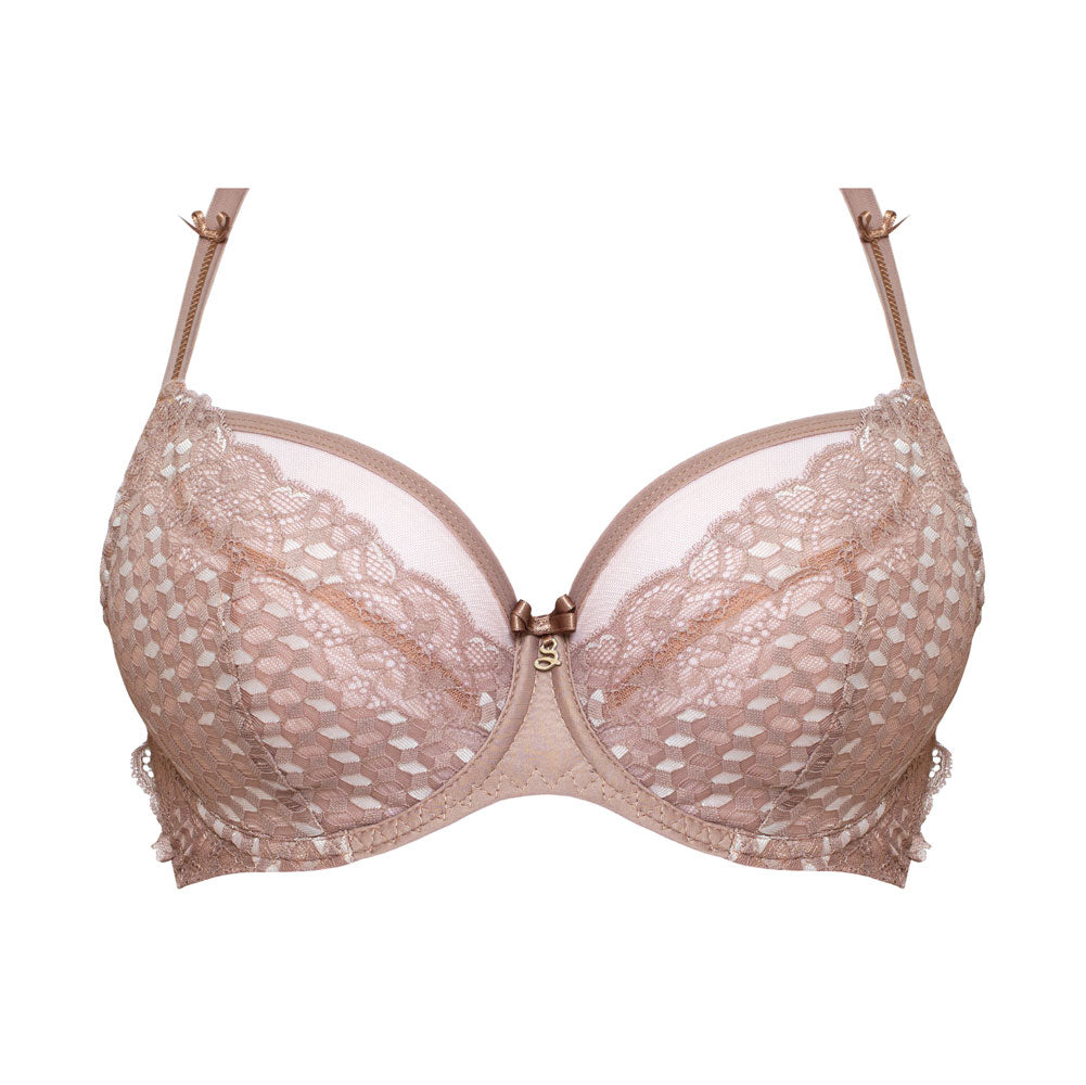 Samanta Rosalia Latte Sheer Mesh Tulle Tulip Seam Full Figure Bra-3