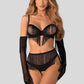 Obsessive Midnight Tease Rossay Black Open Cup Bra Crotchless Panties 4-pcs Set