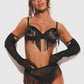 Obsessive Midnight Tease Rossay Black Open Cup Bra Crotchless Panties 4-pcs Set