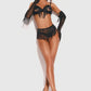 Obsessive Midnight Tease Rossay Black Open Cup Bra Crotchless Panties 4-pcs Set