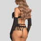 Obsessive Midnight Tease Rossay Black Open Cup Bra Crotchless Panties 4-pcs Set