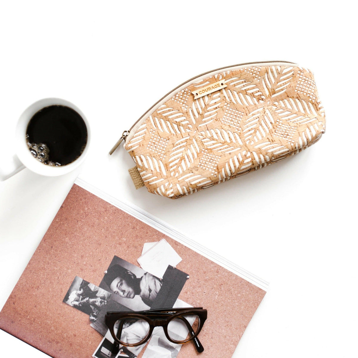 Cream RULE BREAKER zippered pouch by Carry Courage, viewed from the front